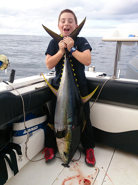 ANGLER: Reece Cokun SPECIES: Yellowfin Tuna. WEIGHT: 24.4 kg. LURE: JB Lures, Lumo Little Dingo